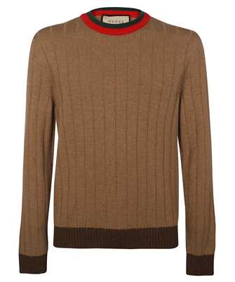 Gucci 721035 XKB4A RIB KNIT CAMEL WITH WEB Sveter