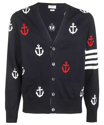 Thom Browne MKC467A Y3007 ANCHOR HALF DROP V NECK BAR STRIPE Kardign