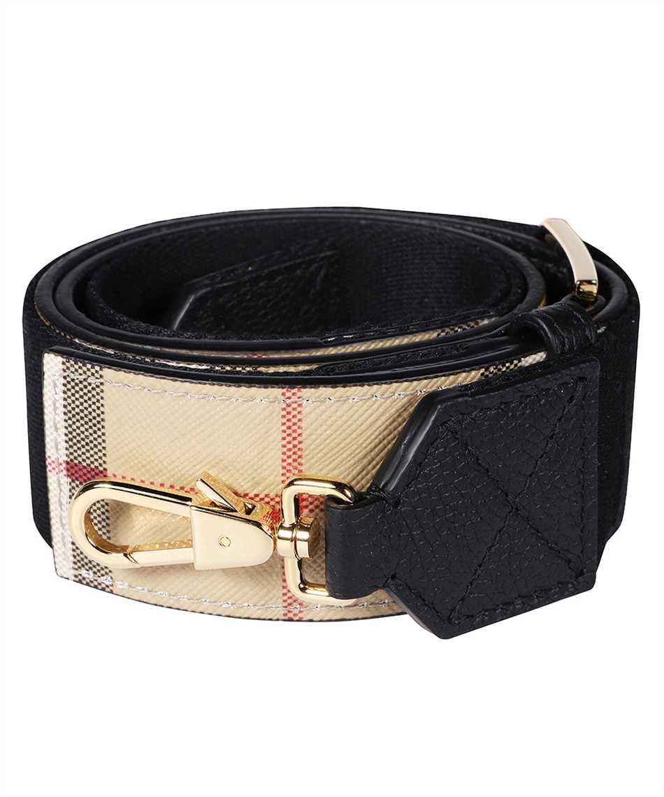 Vintage Check and Leather Bag Strap in Black - Women